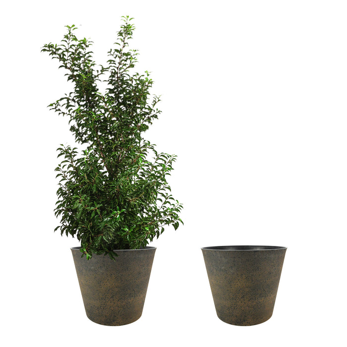 2 Pcs 15" Round Plant Pots with Drainage Holes Rust Brown