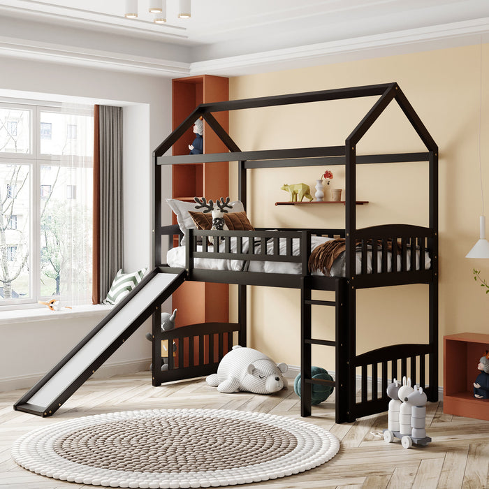 Twin Loft Bed with Slide, House Bed with Slide