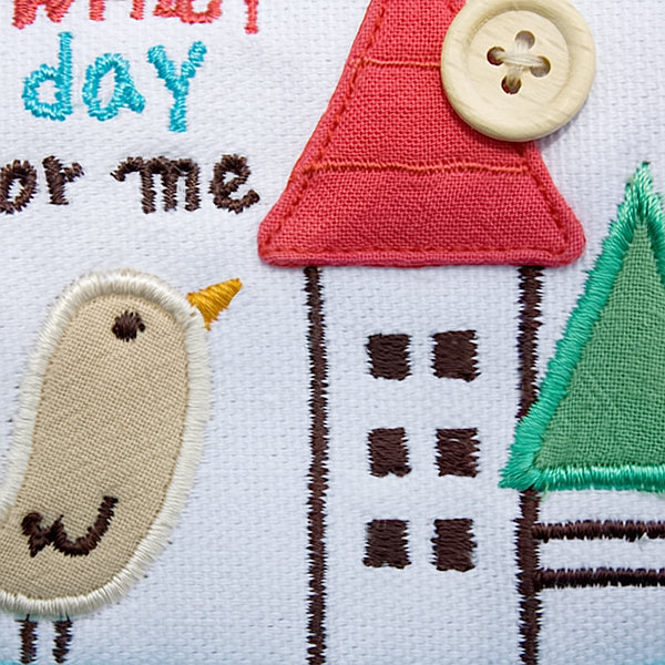 [A Windy Day] Embroidered Applique Fabric Art Trifold Wallet Purse