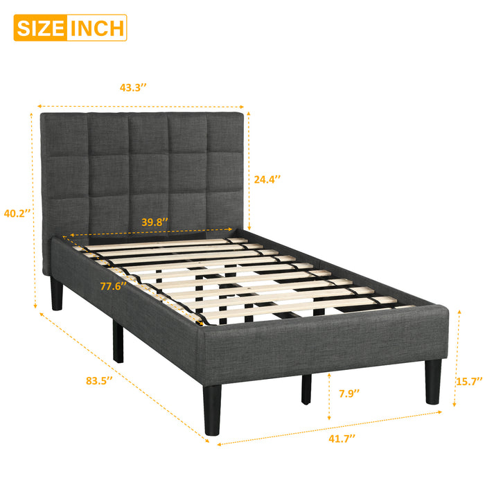 Upholstered Diamond Stitched Platform Bed (Twin, Gray) RT