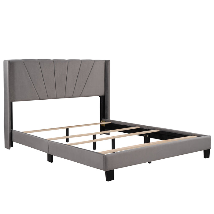 New Space Queen Size Velvet Upholstered Platform Bed