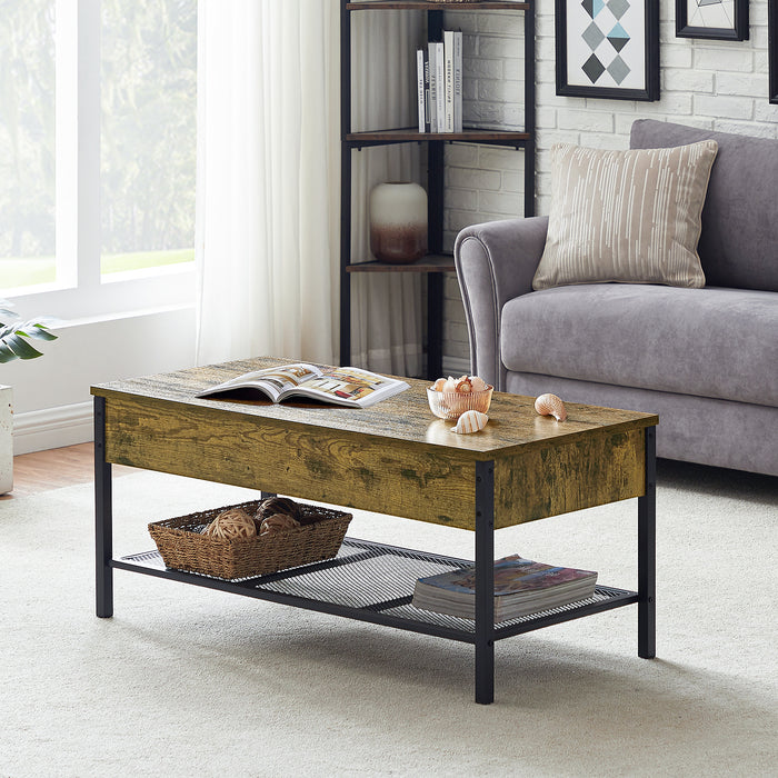 Wood Lift-Top Storage Coffee Table with Hidden Storage Compartment