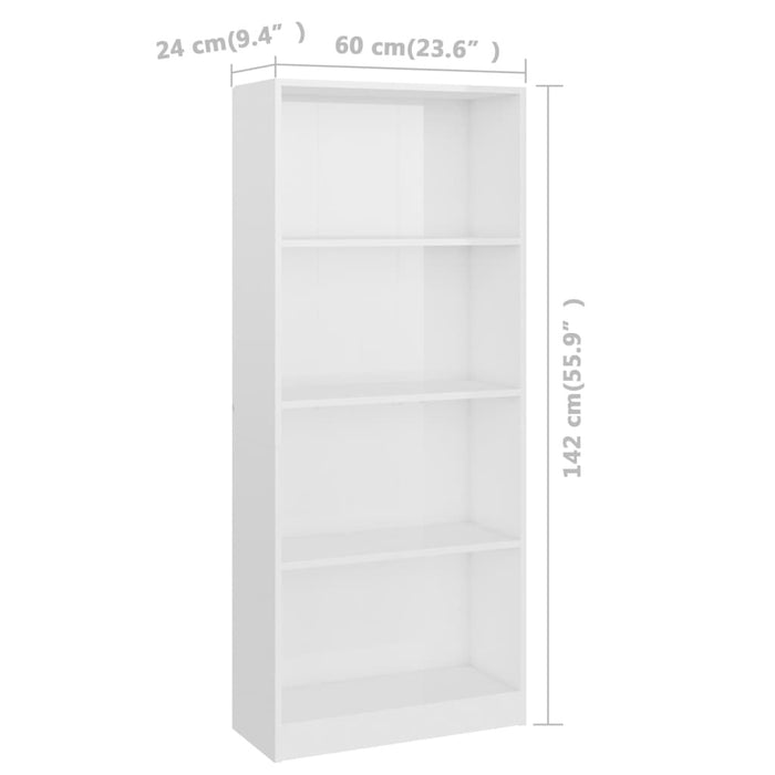 4-Tier Book Cabinet High Gloss White 23.6"x9.4"x55.9"