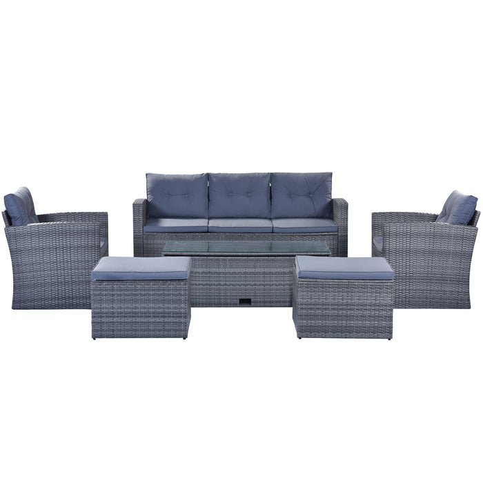 6-piece All-Weather Wicker Rattan Patio Dining Conversation Sectional Set