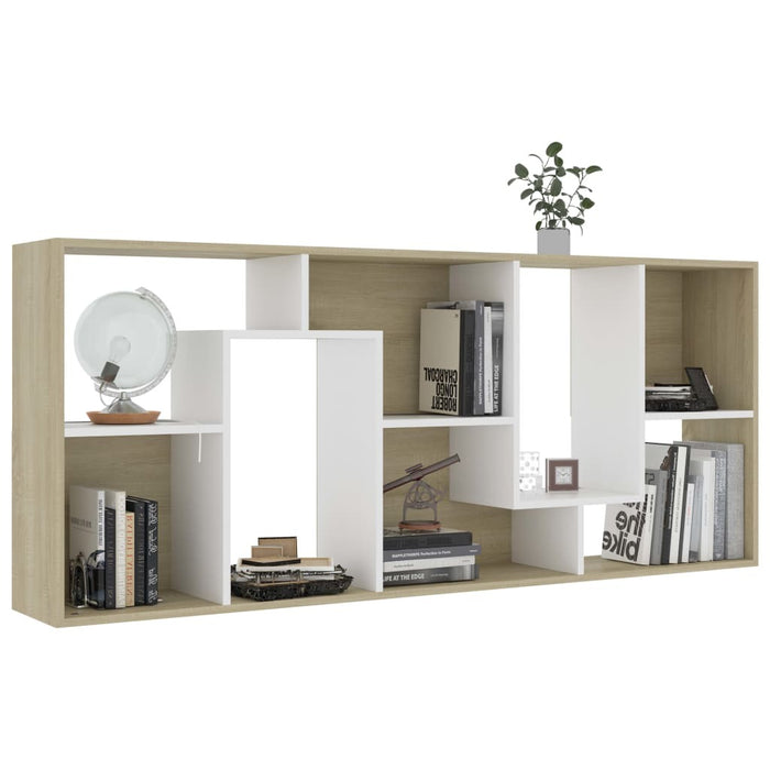 Book Cabinet White and Sonoma Oak 26.4"x9.4"x63.4"