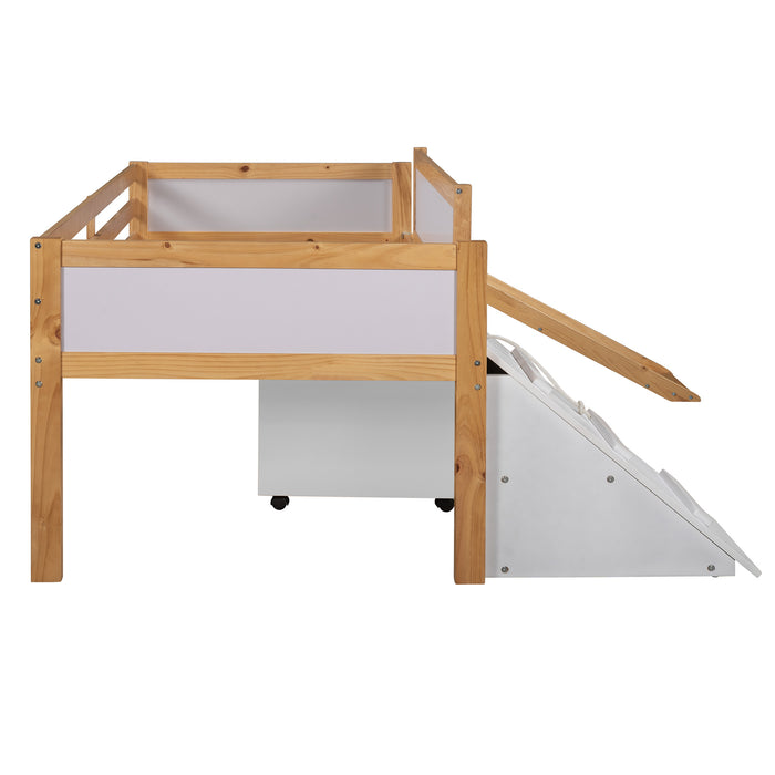 New Space Twin size Low Loft Bed Wooden Bed with Two Storage Boxes