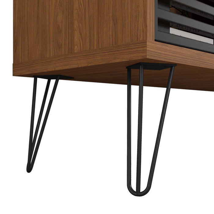 DunaWest Arthur Wooden TV Stand with 2 Slatted Sliding Doors, Walnut Brown and Black