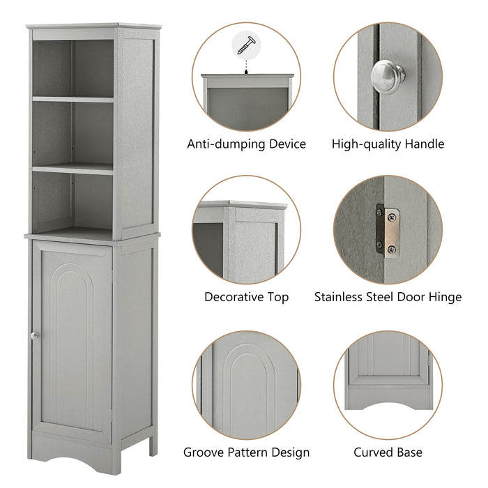Tall Bathroom Cabinet, Freestanding Storage Cabinet with Door, MDF Board, Adjustable Shelf, Grey