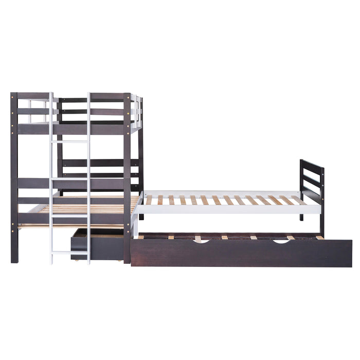 New Space Twin Size L-Shaped Bunk Bed and Platform Bed