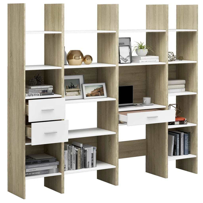 4 Piece Book Cabinet Set White and Sonoma Oak Chipboard