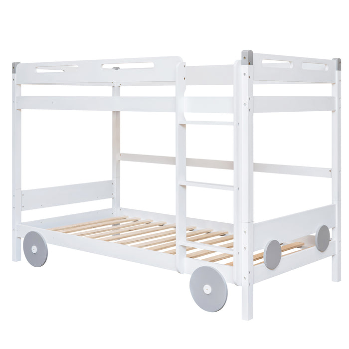 New Space Twin Size Car-Shaped Convertible Bunk Bed, White