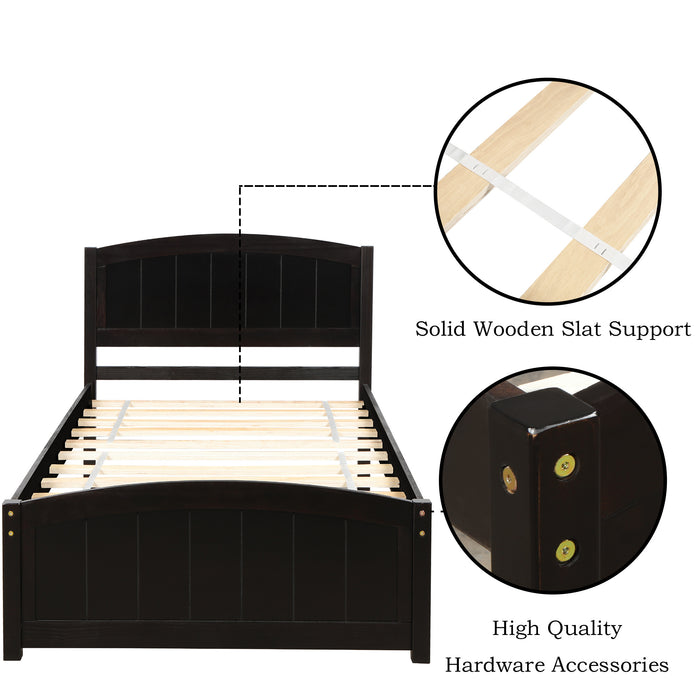 Wood Platform Bed with Headboard, Footboard and Wood Slat Support, Espresso
