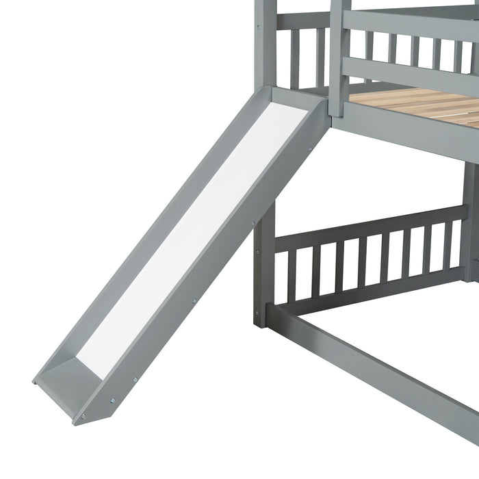 MyRoom Twin Over Twin House Bunk Bed With Convertible Slide And Ladder