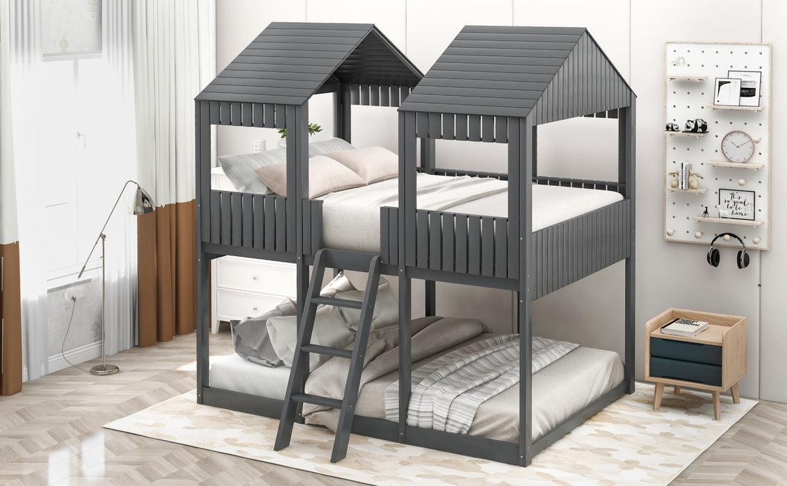 New Space Full Over Full Wood Bunk Bed with Roof Window