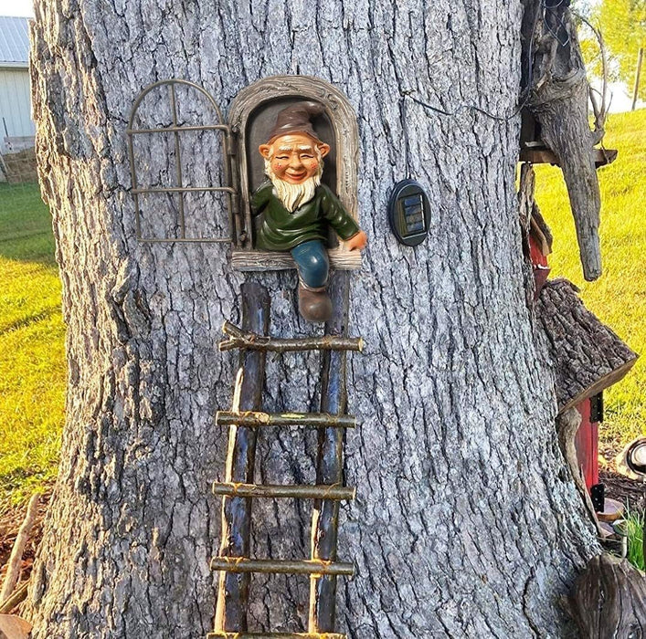 Elf Out The Door Tree Hugger Garden Gnome Statue