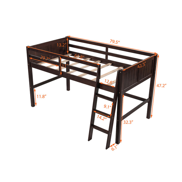 Twin Wood Loft Bed Low Loft Beds with Ladder