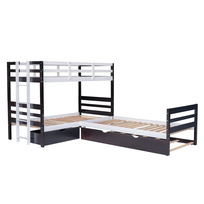 New Space Twin Size L-Shaped Bunk Bed and Platform Bed