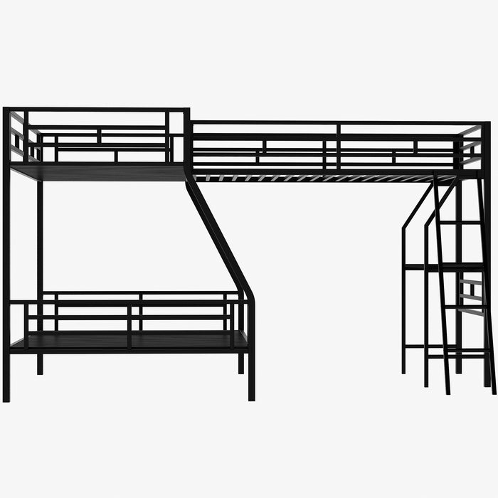 Twin over Full Bunk Bed with a Twin Size Loft Bed attached, with a Desk, Metal