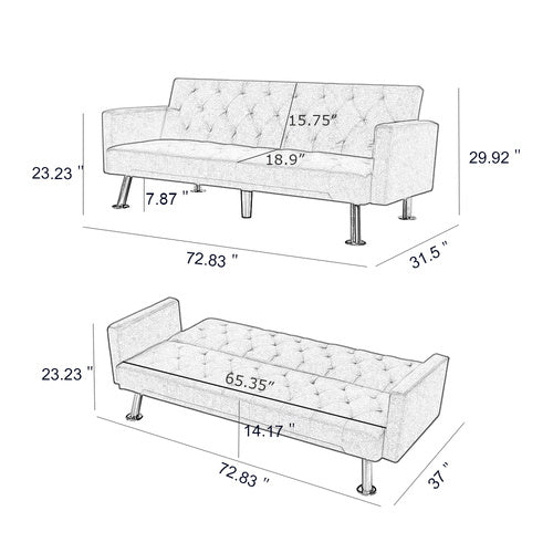 Modern Convertible Folding Futon Sofa Bed , Grey Fabric Sleeper Sofa Couch for Compact Living Space.