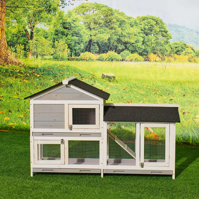 58" Waterproof Wooden Animal Hutch, Indoor Outdoor Chicken Coop Rabbit Hutch Kit w/Roof