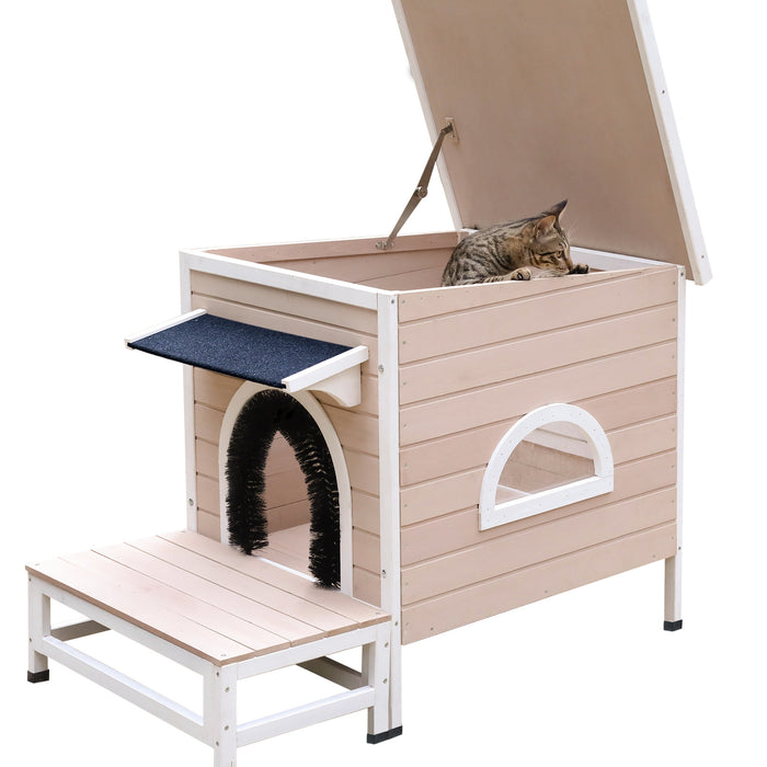 Outdoor Indoor Wooden Kitty Shelter for Feral Cats Enclosure Waterproof Small Animal Cat House