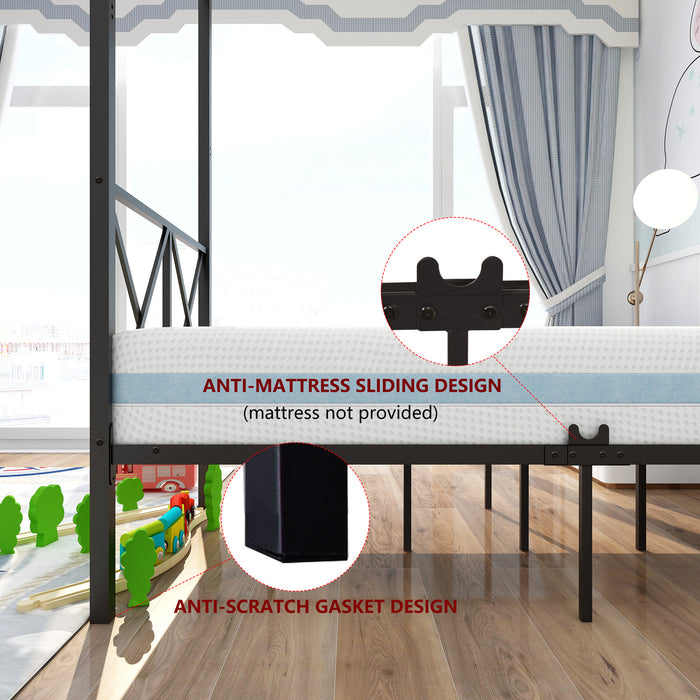 Metal Canopy Bed Frame, Platform Bed Frame Queen with X Shaped Frame