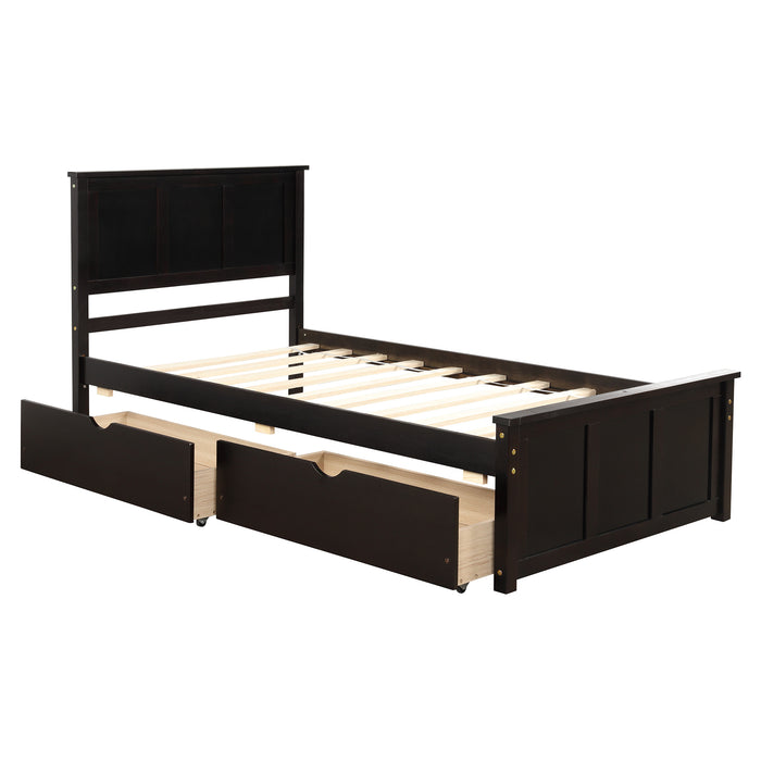 Platform Storage Bed, 2 drawers with wheels, Twin Size Frame, Espresso (New) RT