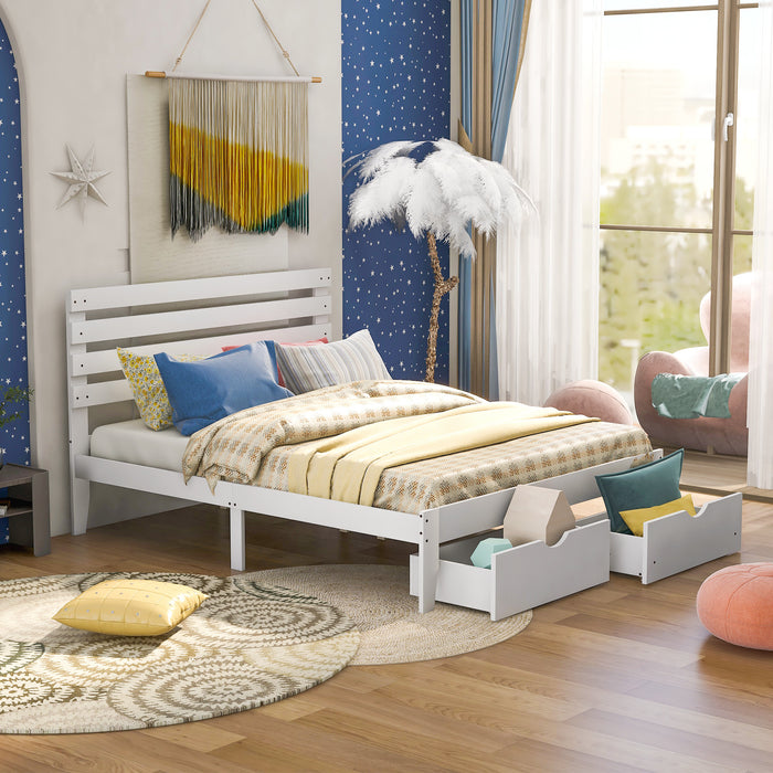 Queen Size Platform Bed with Drawers, White (New) RT