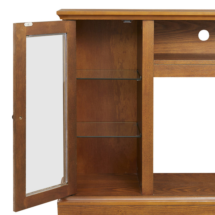 Modern Electric Fireplace TV Stand Fit up to 55" Flat Screen TV with Storage Cabinet Adjustable Tempered Glass Shelves Wood Veneer Tall Entertainment Center for Living Room, Espresso