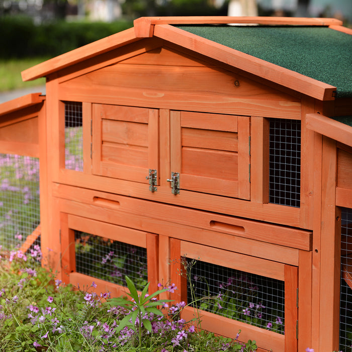 70-Inch Wood Rabbit Hutch Outdoor Pet House Chicken Coop for Small Animals with 2 Run Play Area