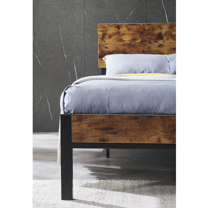 Full Size Metal Platform Bed Frame with Wooden Headboard and Footboard, No Box Spring Needed, Large Under Bed Storage, Easy Assemble