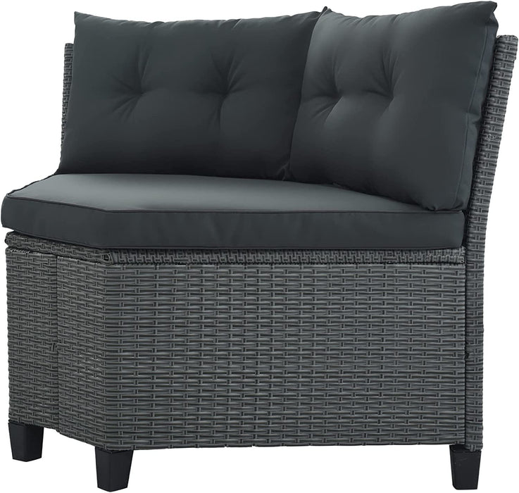 6-Piece Outdoor Wicker Sofa Set, Patio Rattan Dinning Set, Sectional Sofa with Thick Cushions and Pillows, Plywood Table Top, For Garden, Yard, Deck