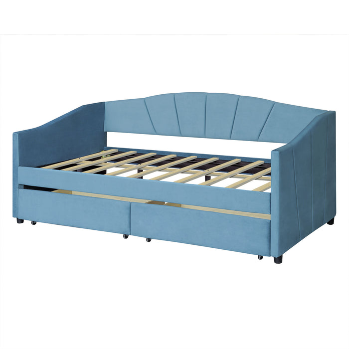 New Space Upholstered daybed Twin Size with Two Drawers and Wood Slat Suppot