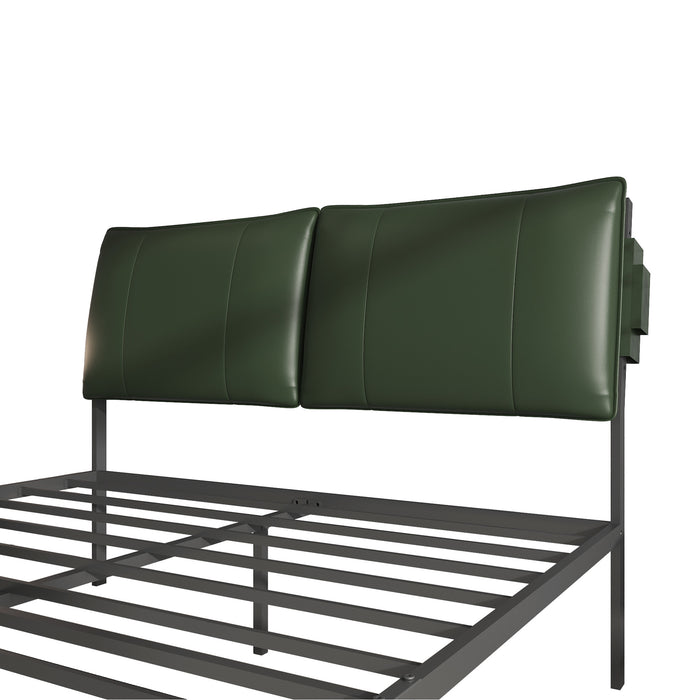 Queen Size Metal Bed Frame with Leathaire Headboard