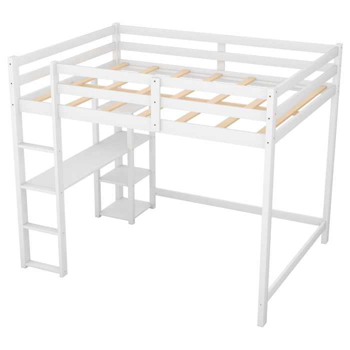 Full Size Loft Bed with Built-in Desk and Shelves