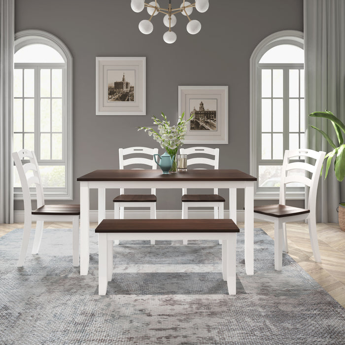 6 Piece Dining Table Set with Bench, Table Set with Waterproof Coat, Ivory and Cherry