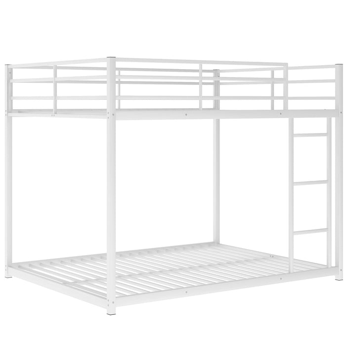 Full over Full Metal Bunk Bed, Low Bunk Bed with Ladder