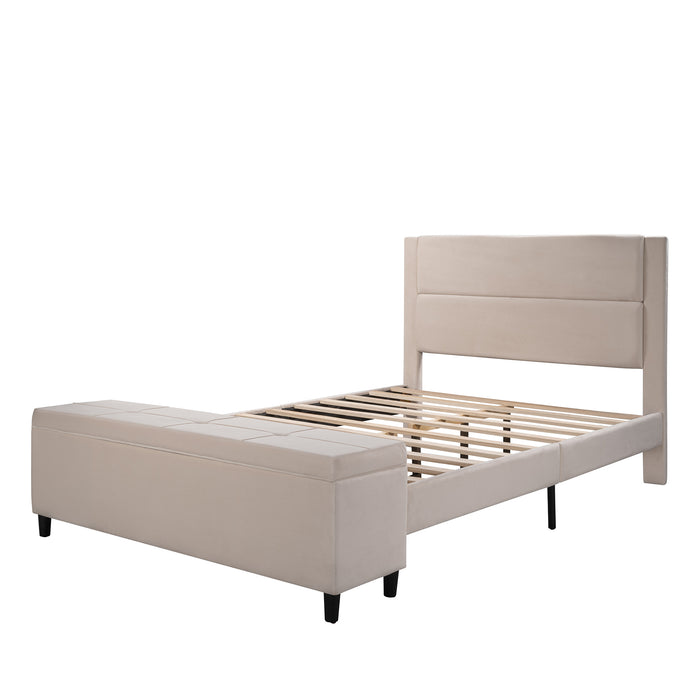 New Space Queen Size Storage Bed Upholstered Platform Bed with a Cushioned Ottoman