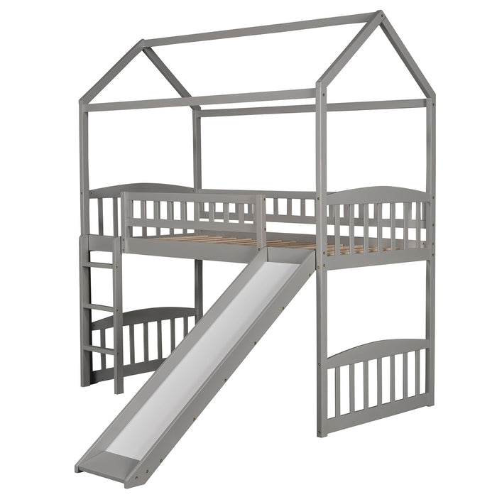 Twin Loft Bed with Slide, House Bed with Slide