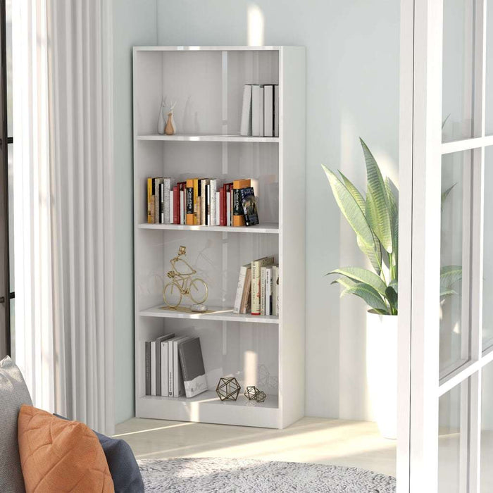 4-Tier Book Cabinet High Gloss White 23.6"x9.4"x55.9"
