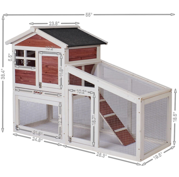 Rabbit Hutch Indoor Outdoor, Wooden Chicken Coop, Bunny Cage Hen House with Run