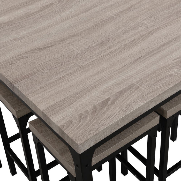 DunaWest 36 Inch 5 Piece Counter Height Dining Table and Stool Set;  Square Wood Top;  Iron Frame;  Gray;  Black