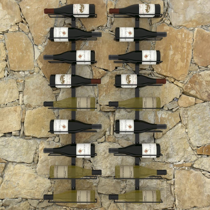 Wall-mounted Wine Racks for 18 Bottles 2 pcs Black Iron