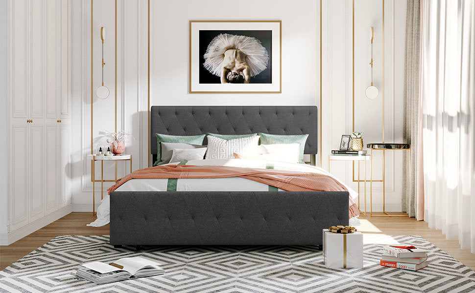 Queen Size Storage Bed Metal Platform Bed with a Big Drawer