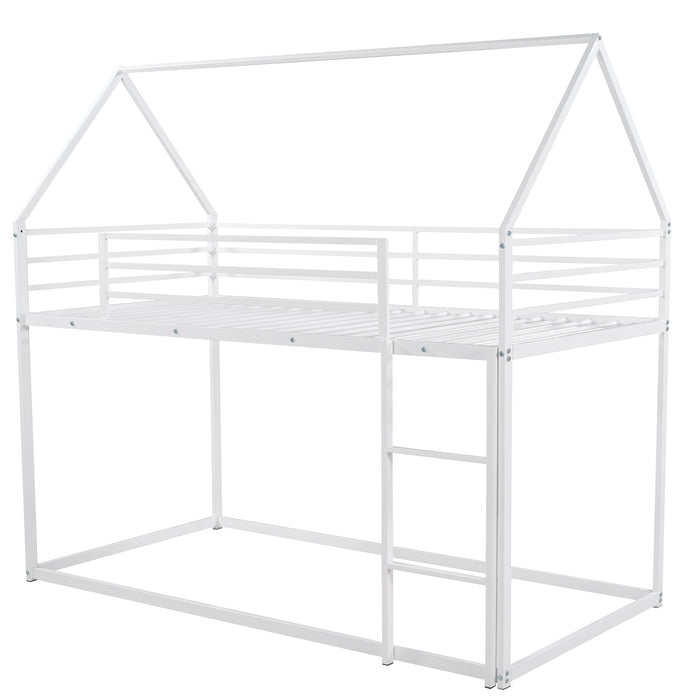 Twin over Twin House Bunk Bed with Built-in Ladder,White