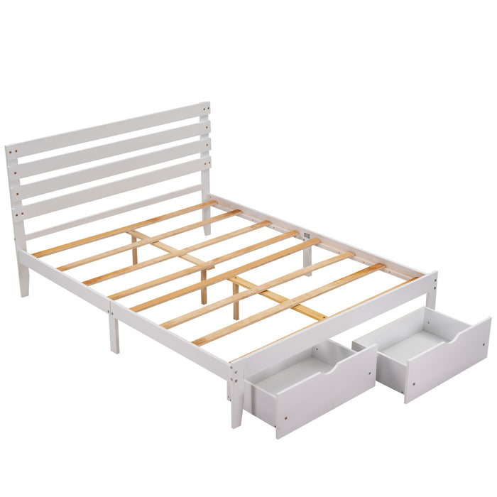 Queen Size Platform Bed with Drawers, White (New) RT