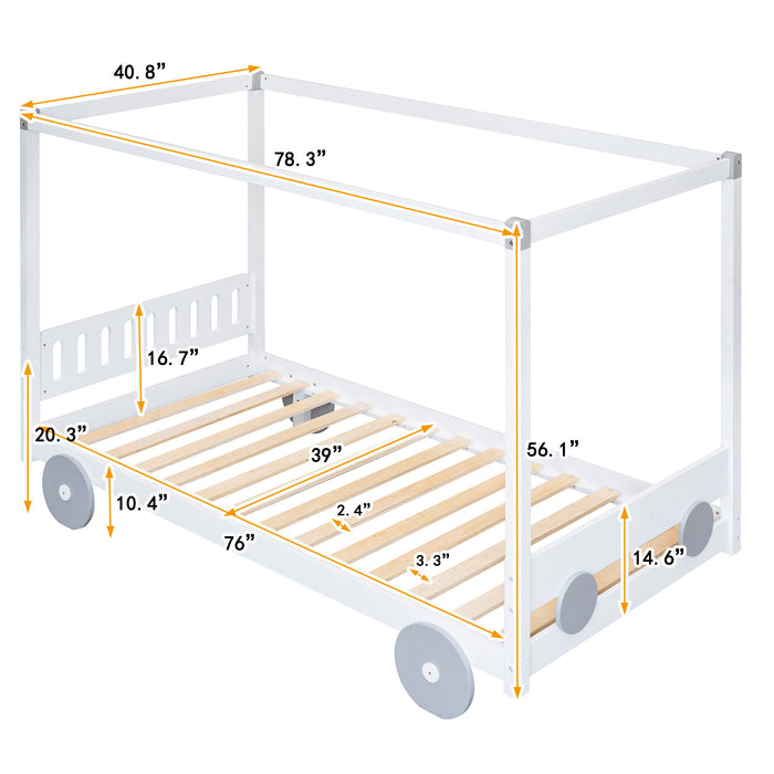 New Space Natural Twin Size Canopy Car-Shaped Platform Bed