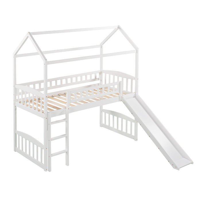 Twin Loft Bed with Slide, House Bed with Slide