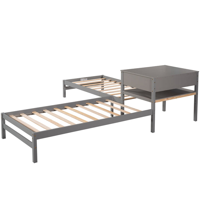 Grenco Twin Size L-Shaped Platform Beds with Drawers