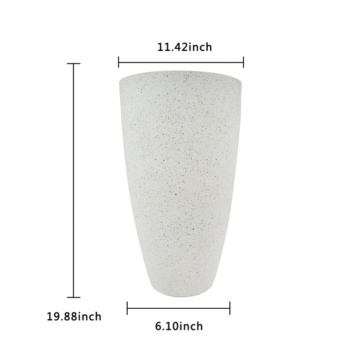 2 Pcs 20" H Tall Planters Plastic Plant Pots with Drainge, 11" W Large Round Tree Pot with Marble Pattern, White